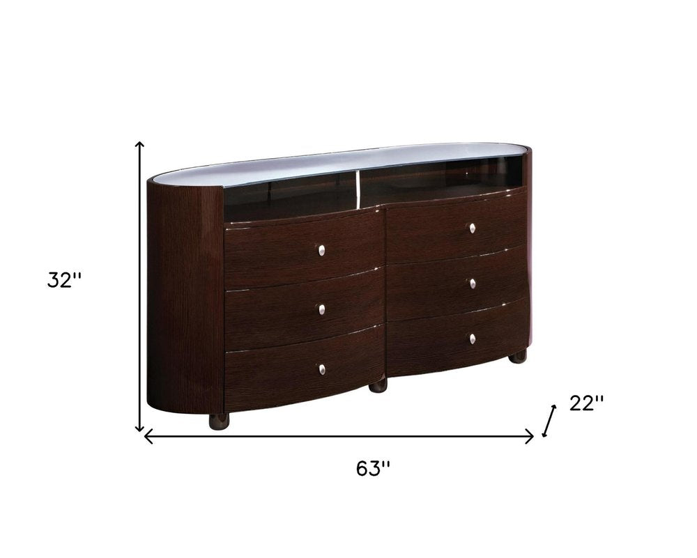 Brown Wood Six Drawer Dresser - 63-inch