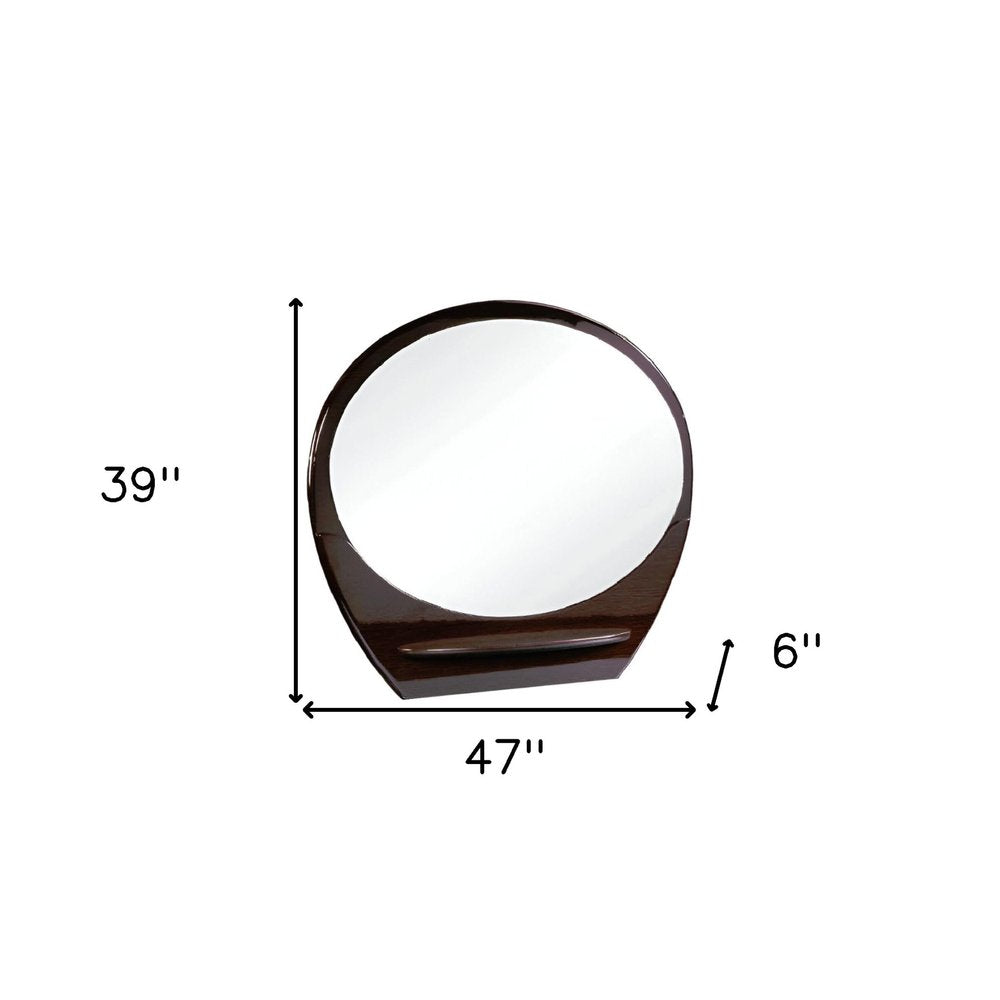 Brown Oval Wood Framed Mounted Dresser Mirror - 39-inch
