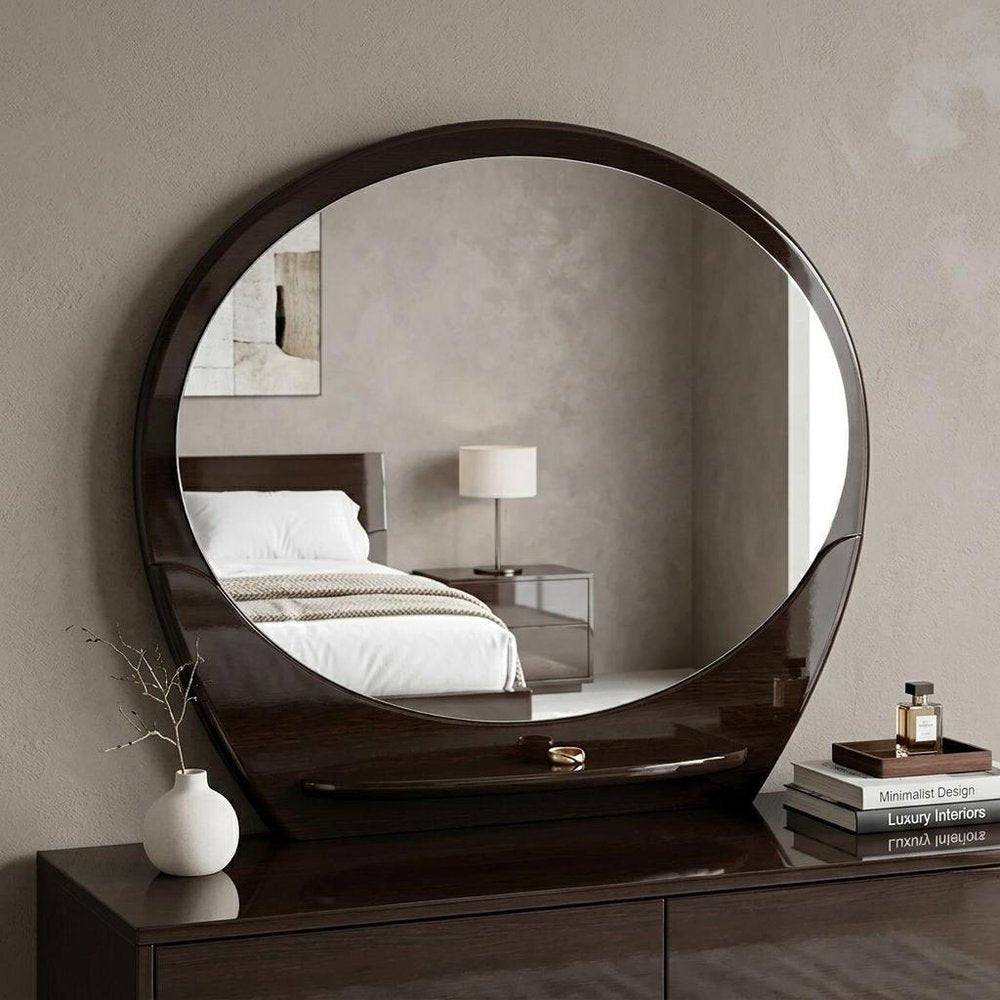 Brown Oval Wood Framed Mounted Dresser Mirror - 39-inch