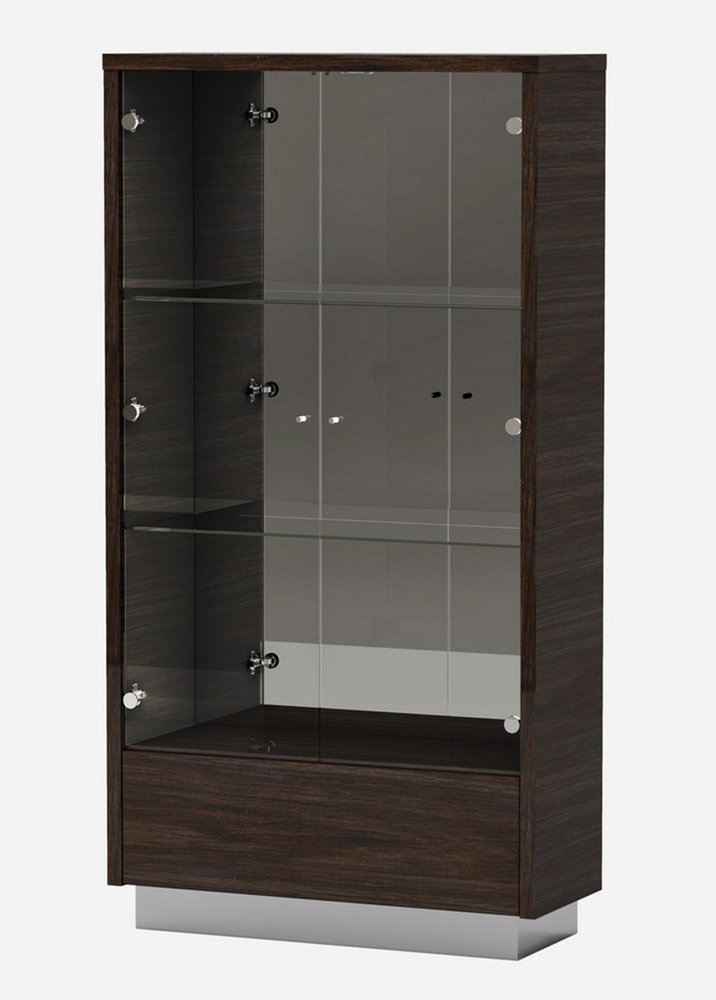 Silver and Dark Brown Display Stand with Three Shelves and One Drawer - 43-inch