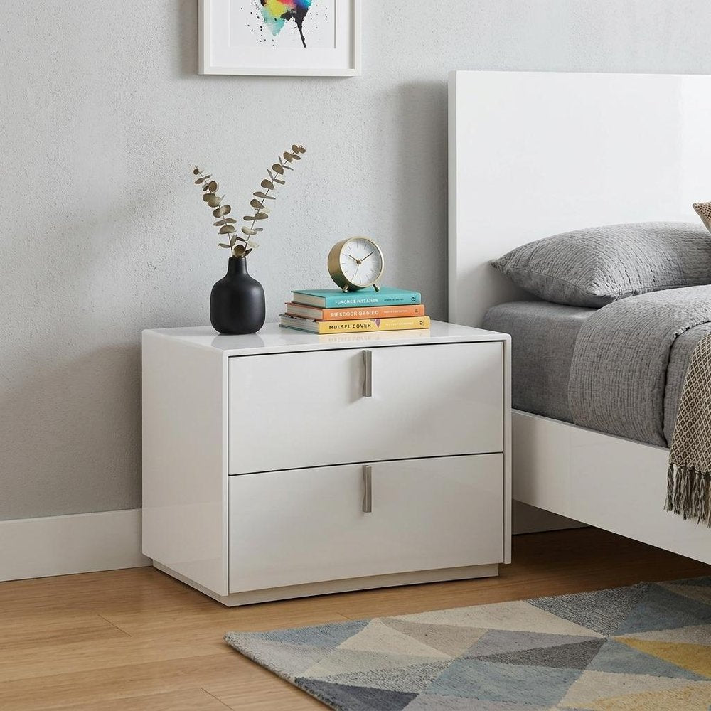 White Two Drawers Manufactured Wood Nightstand - 18-inch