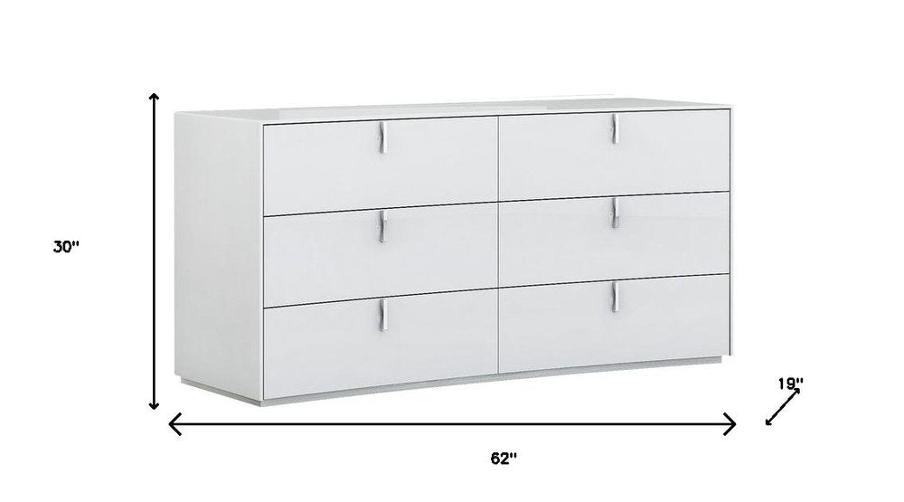 White Wood Six Drawer - 62-inch