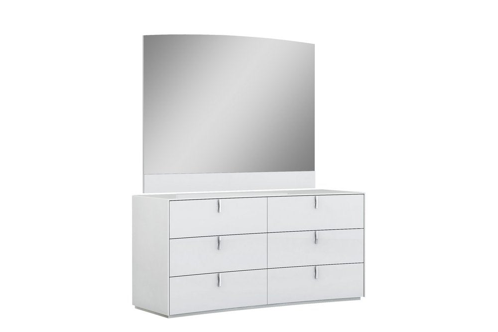 Four Piece White Solid and Manufactured Wood Bedroom Set with Mirror