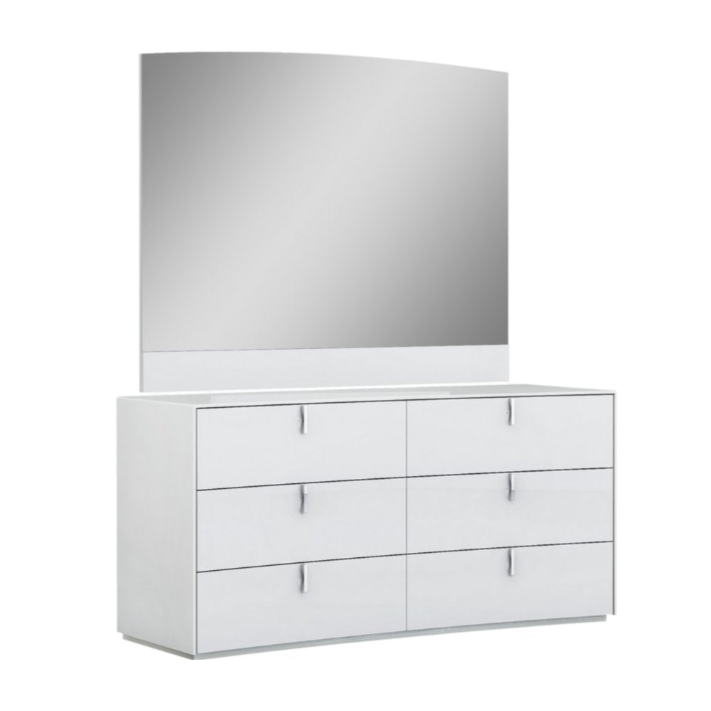 Four Piece White Solid and Manufactured Wood Bedroom Set with Mirror