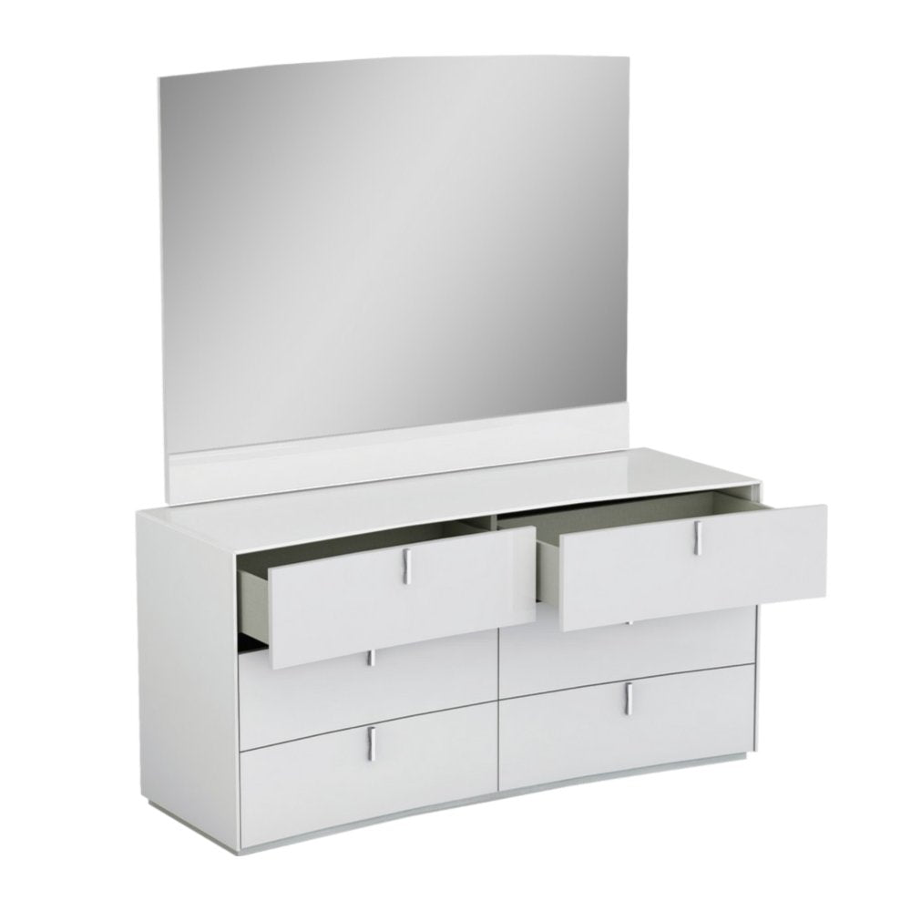 Four Piece White Solid and Manufactured Wood Bedroom Set with Mirror