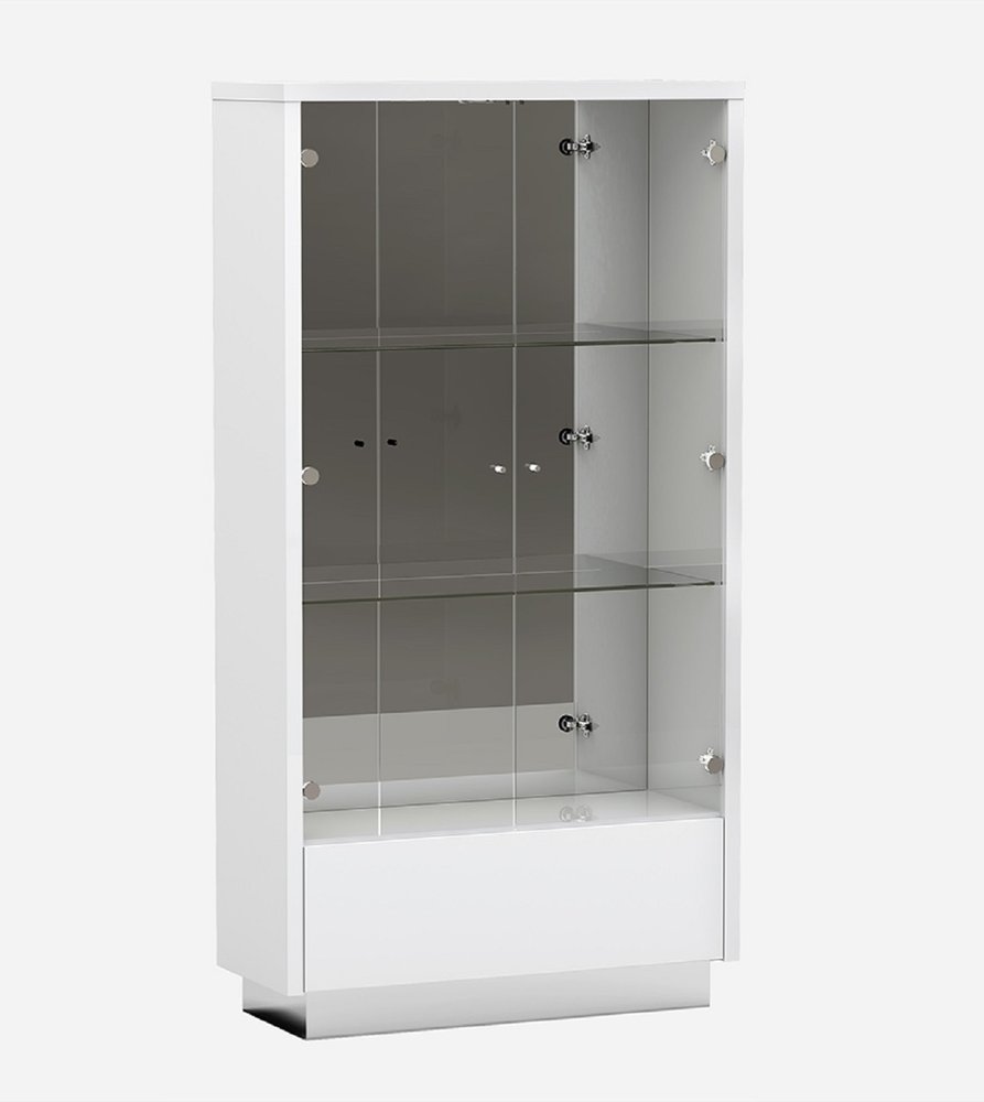 White and Silver Wood Curio Cabinet with Two Doors and One Drawer - 50-inch