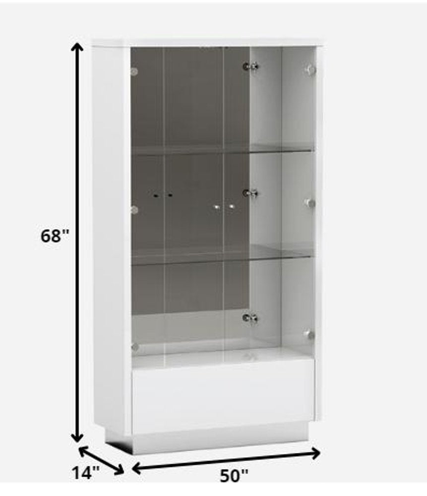 White and Silver Wood Curio Cabinet with Two Doors and One Drawer - 50-inch