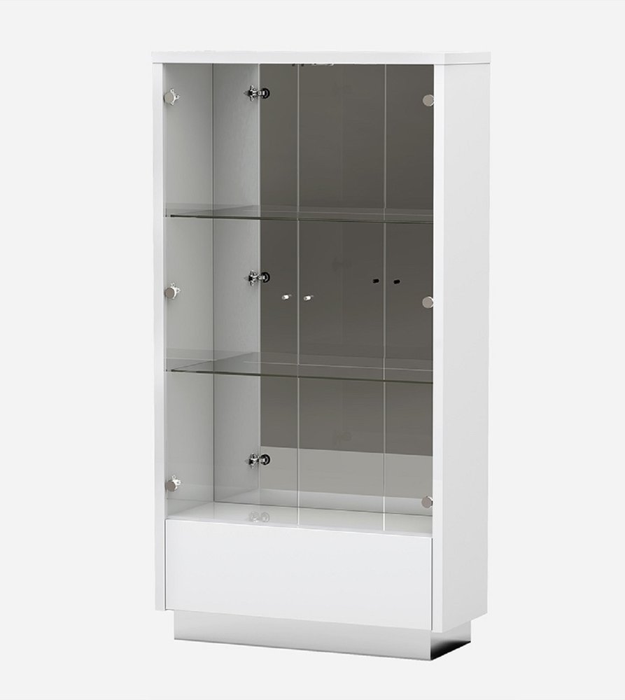 White and Silver Wood Curio Cabinet with Two Doors and One Drawer - 50-inch