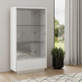 White and Silver Wood Curio Cabinet with Two Doors and One Drawer - 50-inch