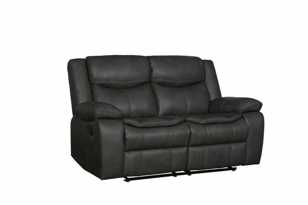 Gray Faux Leather Manual Reclining Love Seat - 64-inch