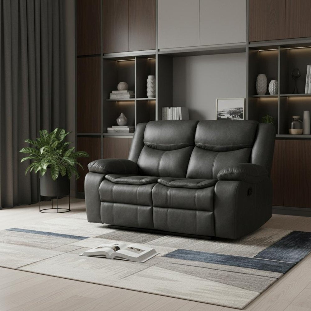 Gray Faux Leather Manual Reclining Love Seat - 64-inch