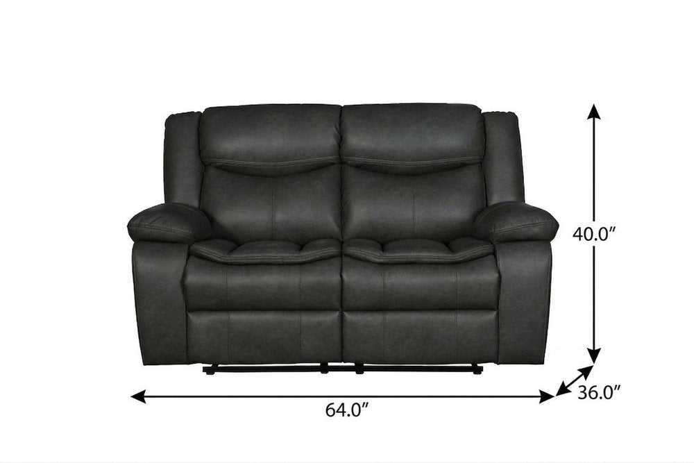 Gray Faux Leather Manual Reclining Love Seat - 64-inch