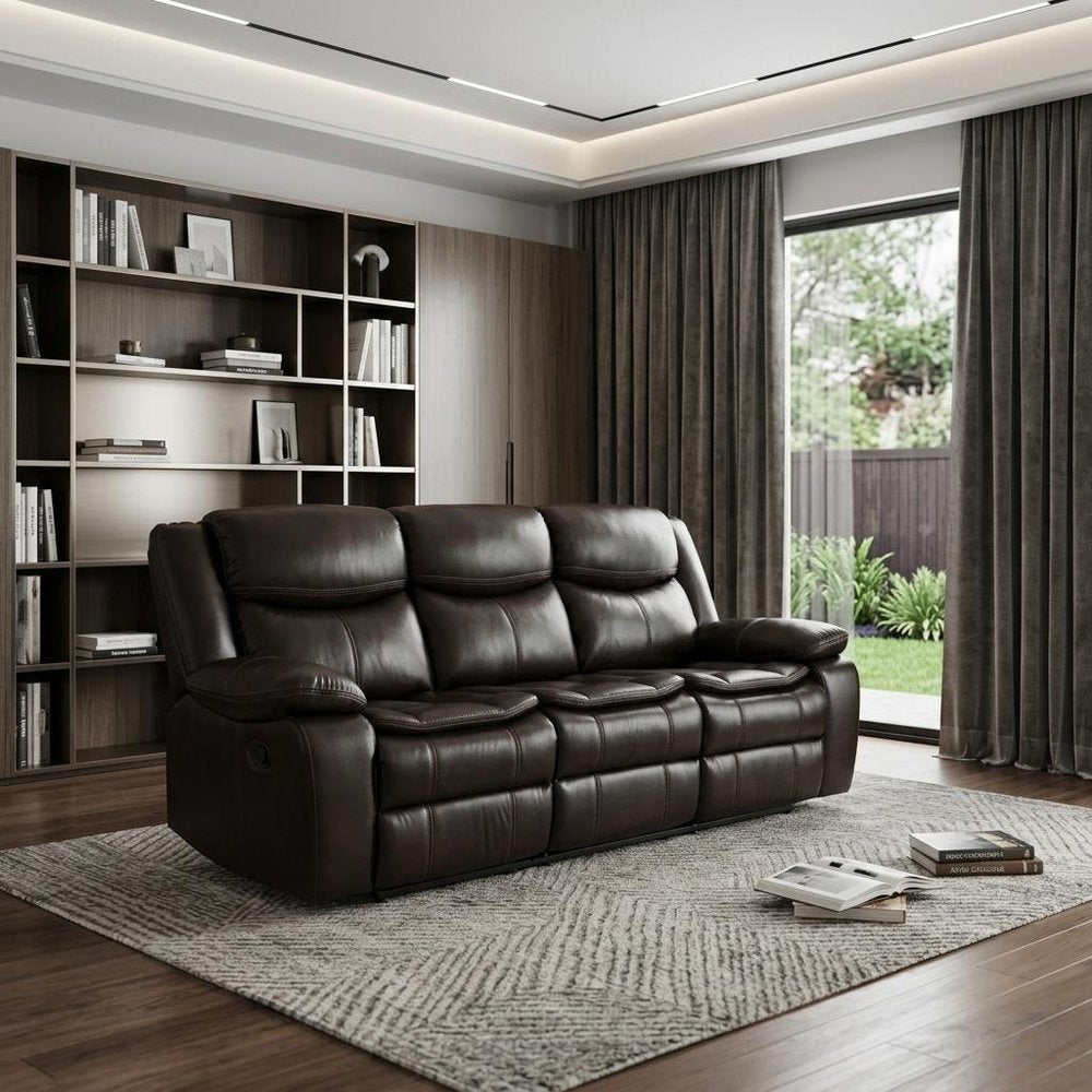Brown Faux Leather Sofa with Black Legs - 86-inch