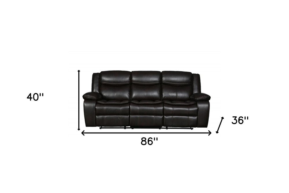 Brown Faux Leather Sofa with Black Legs - 86-inch