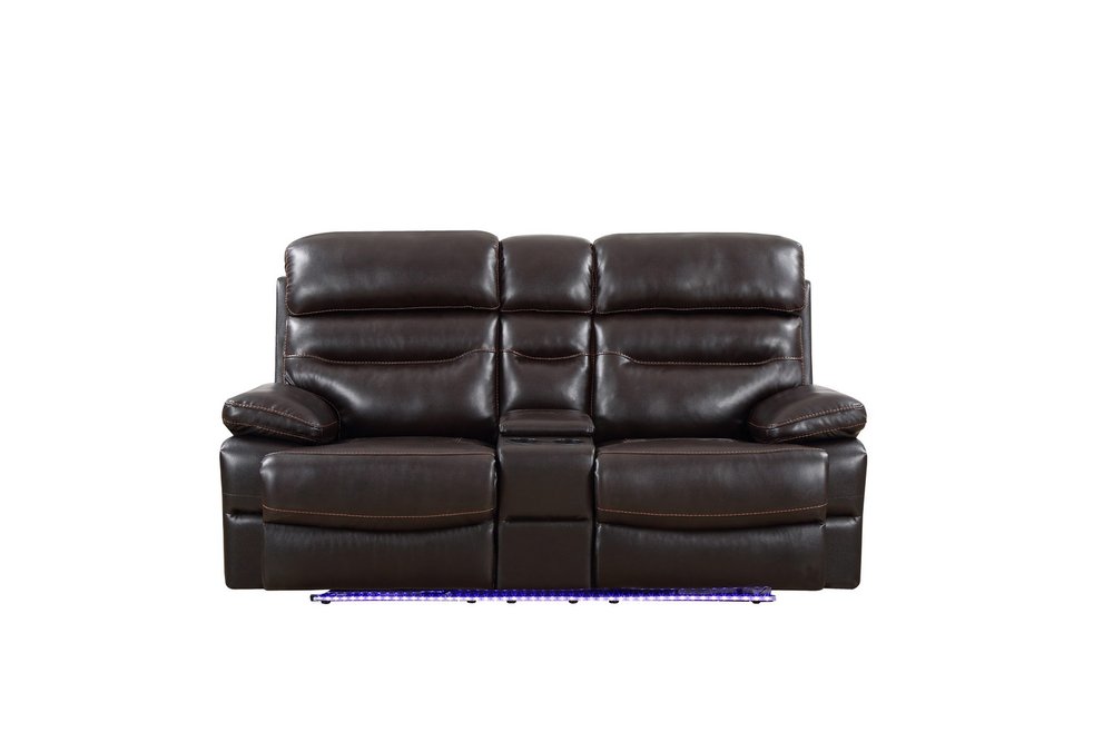 Brown Faux Leather Power Reclining Love Seat with Storage - 78-inch