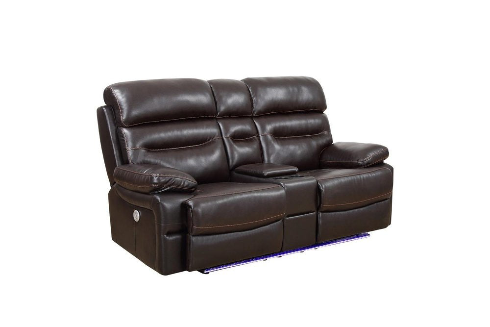 Brown Faux Leather Power Reclining Love Seat with Storage - 78-inch