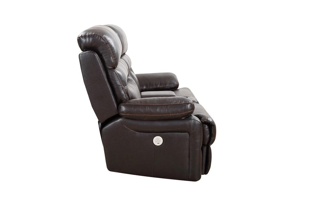 Brown Faux Leather Power Reclining Love Seat with Storage - 78-inch