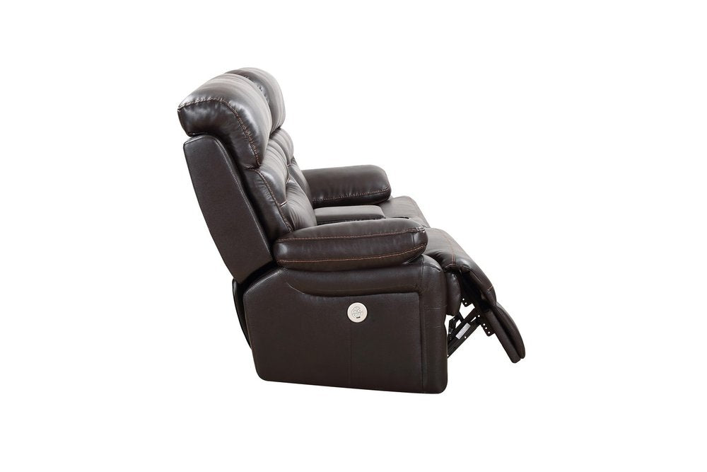 Brown Faux Leather Power Reclining Love Seat with Storage - 78-inch
