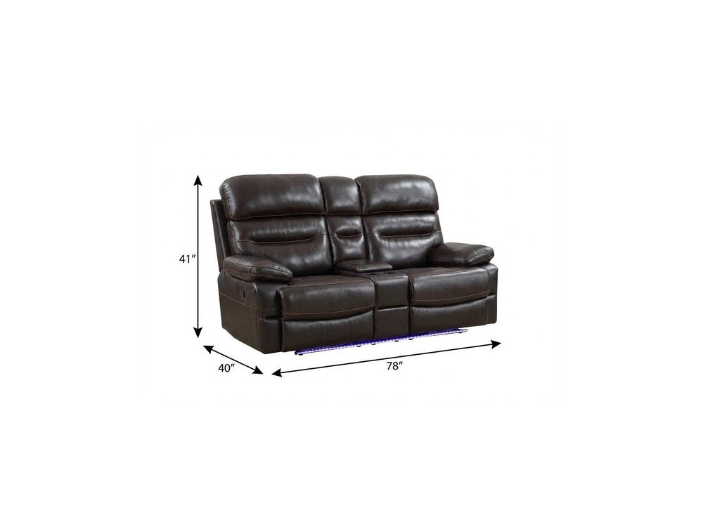 Brown Faux Leather Power Reclining Love Seat with Storage - 78-inch