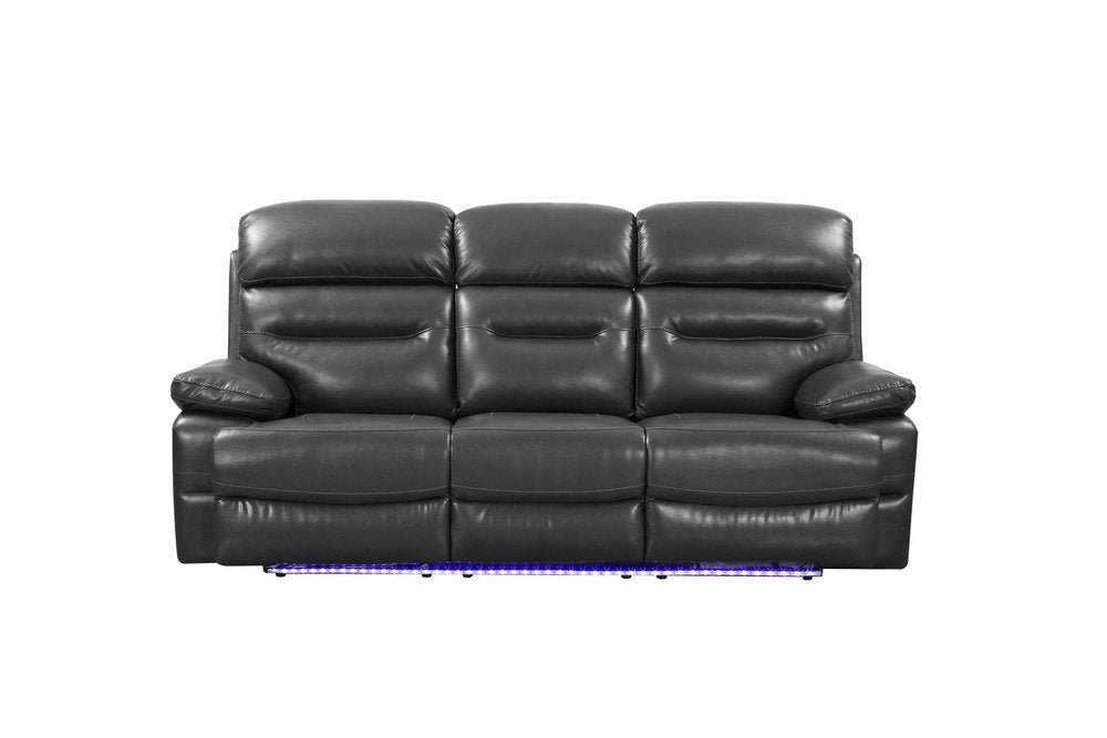 Gray Faux Leather USB Sofa with Black Legs - 89-inch