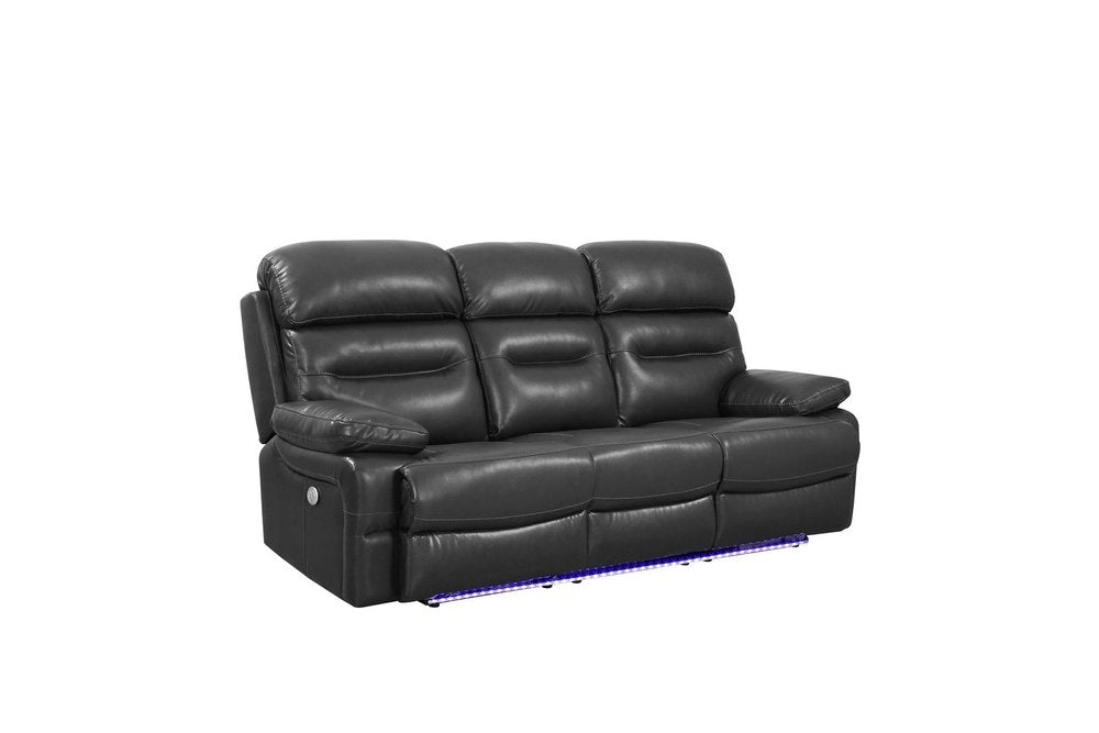 Gray Faux Leather USB Sofa with Black Legs - 89-inch