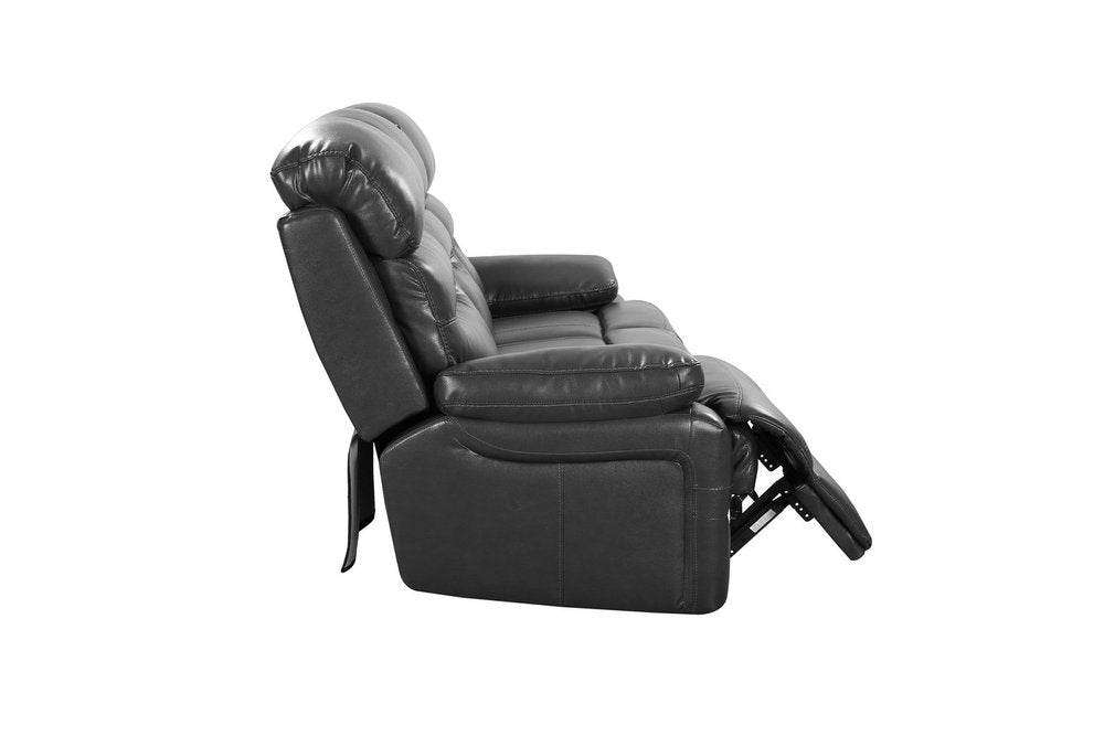 Gray Faux Leather USB Sofa with Black Legs - 89-inch