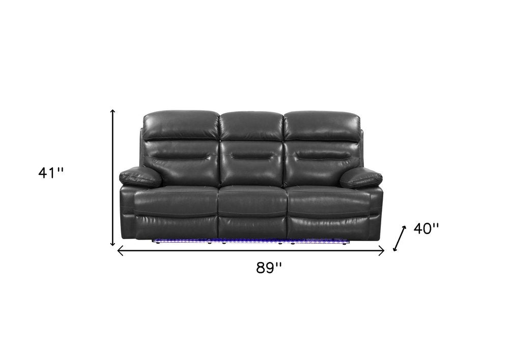 Gray Faux Leather USB Sofa with Black Legs - 89-inch
