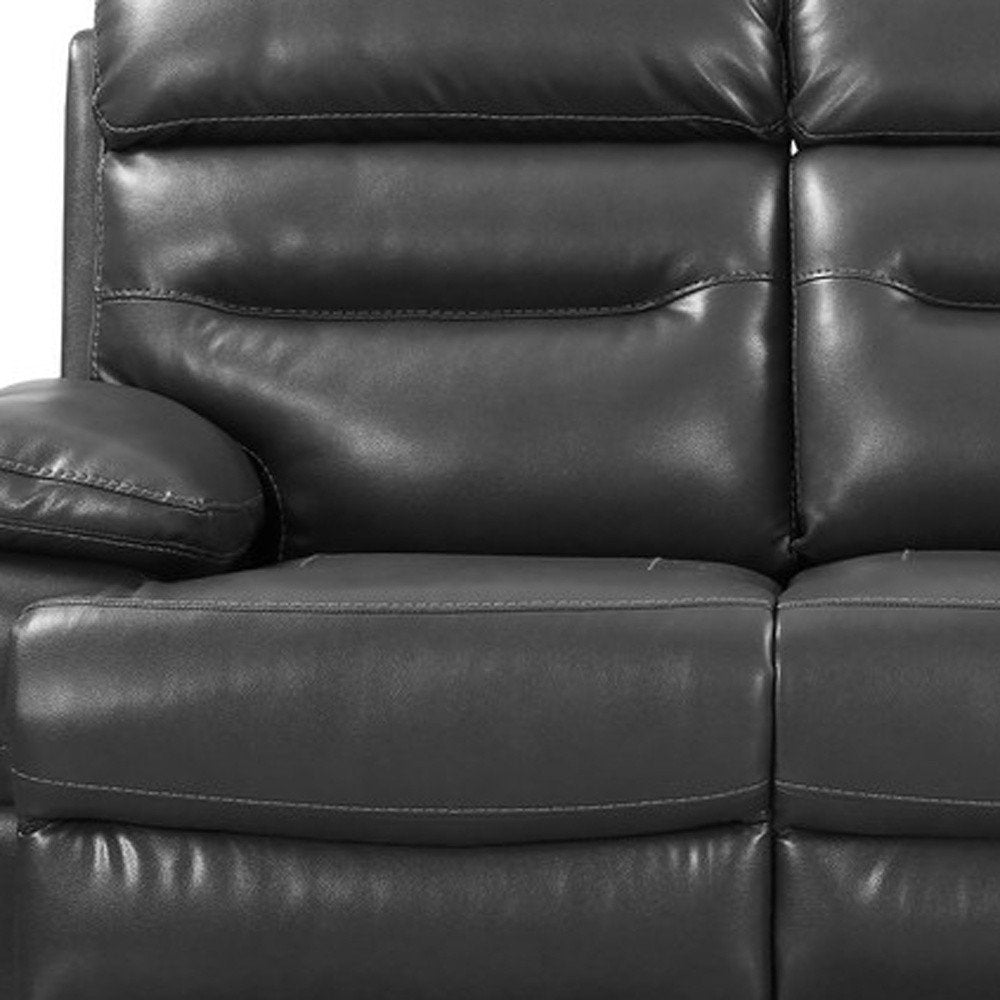 Gray Faux Leather USB Sofa with Black Legs - 89-inch