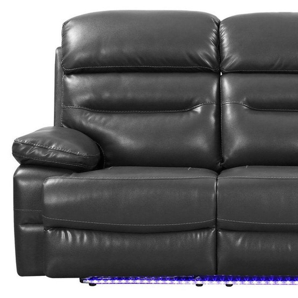 Gray Faux Leather USB Sofa with Black Legs - 89-inch