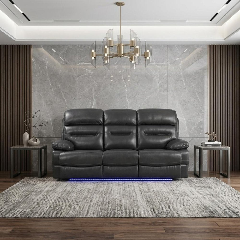 Gray Faux Leather USB Sofa with Black Legs - 89-inch