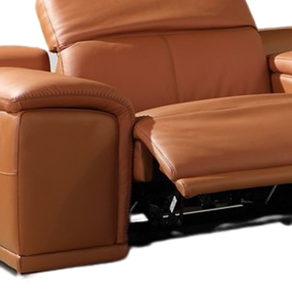 Camel Italian Leather Power Reclining U Shaped Six Piece Corner Sectional with Console