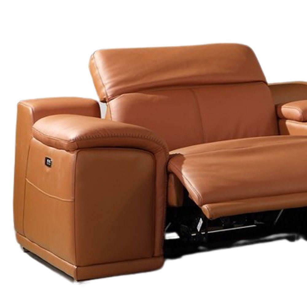 Camel Italian Leather Power Reclining U Shaped Six Piece Corner Sectional with Console