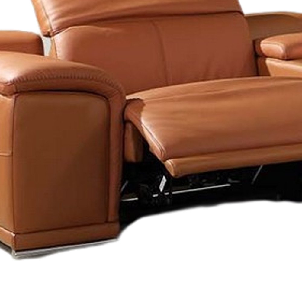 Camel Italian Leather Power Reclining U Shaped Eight Piece Corner Sectional with Console