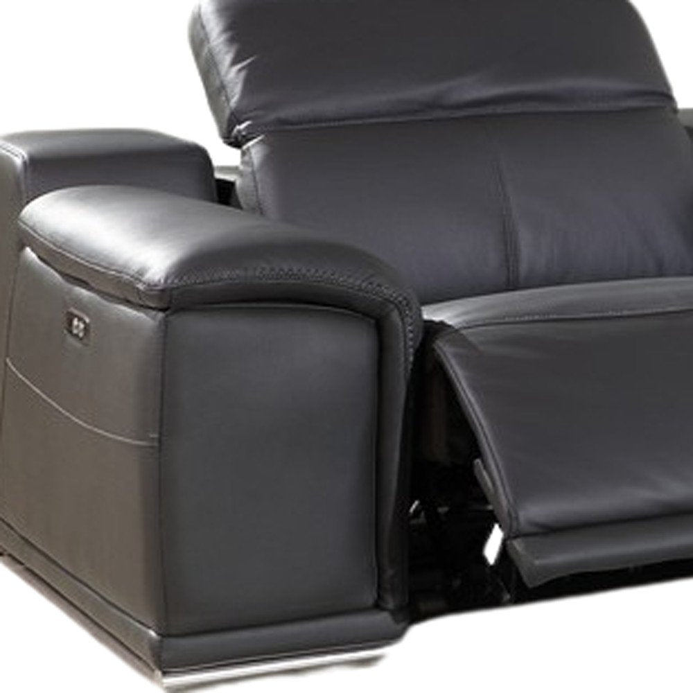 Gray Italian Leather Power Reclining U Shaped Six Piece Corner Sectional with Console