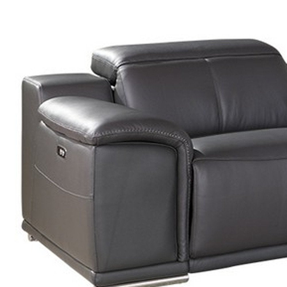 Gray Italian Leather Power Reclining U Shaped Seven Piece Corner Sectional with Console