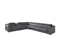 Gray Italian Leather Power Reclining U Shaped Seven Piece Corner Sectional with Console