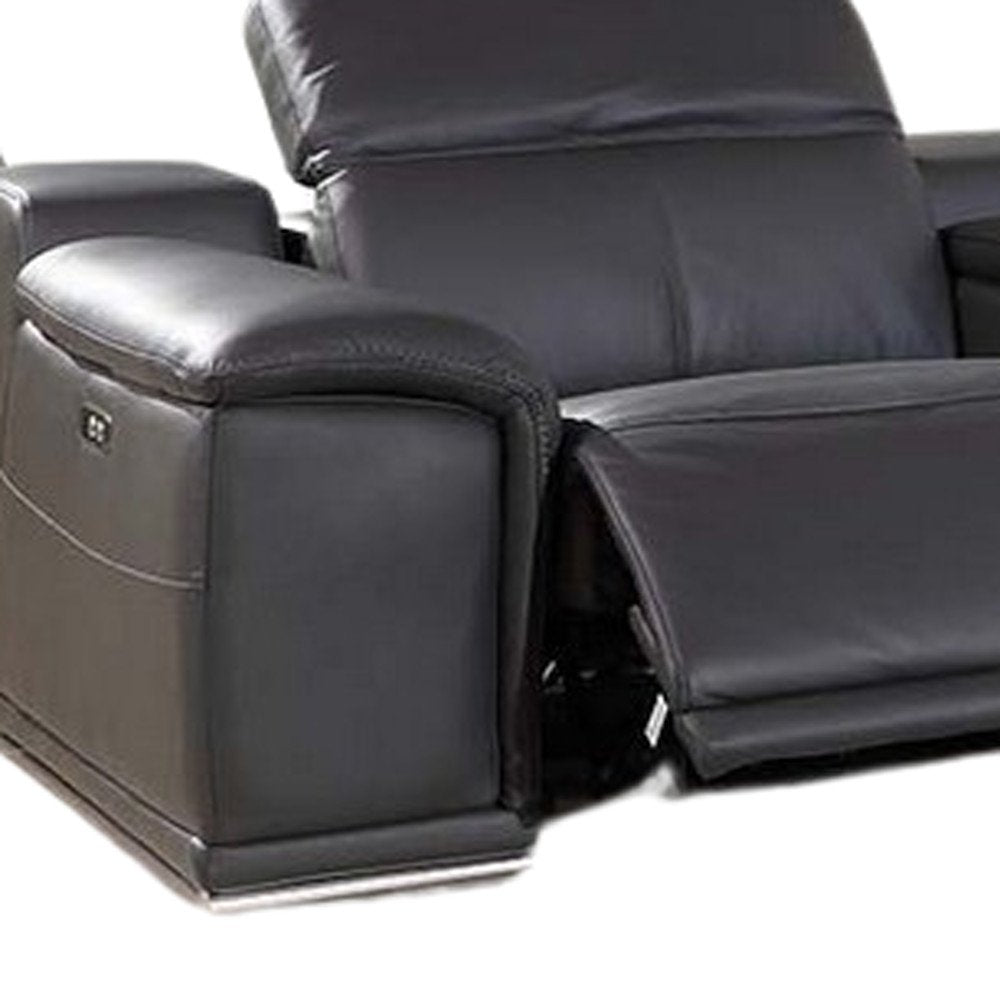 Gray Italian Leather Power Reclining U Shaped Eight Piece Corner Sectional with Console