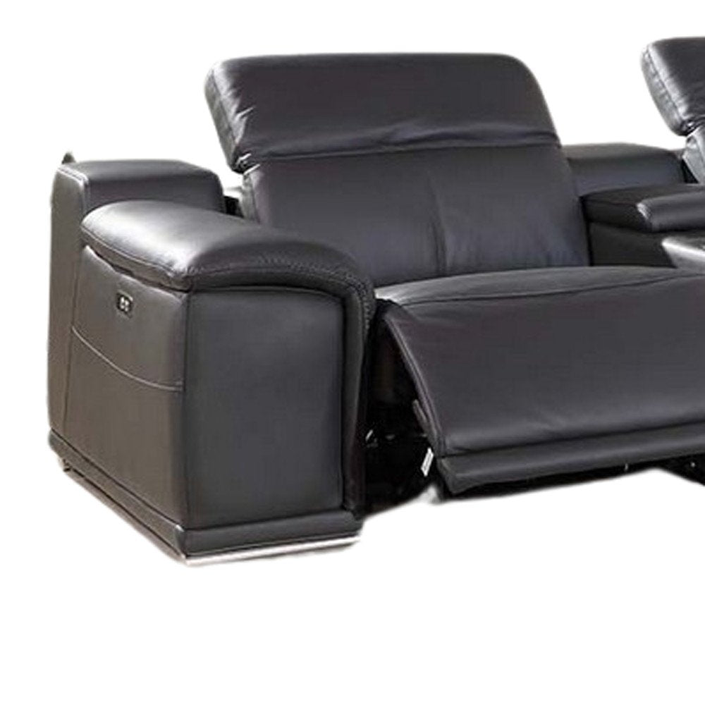 Gray Italian Leather Power Reclining U Shaped Eight Piece Corner Sectional with Console
