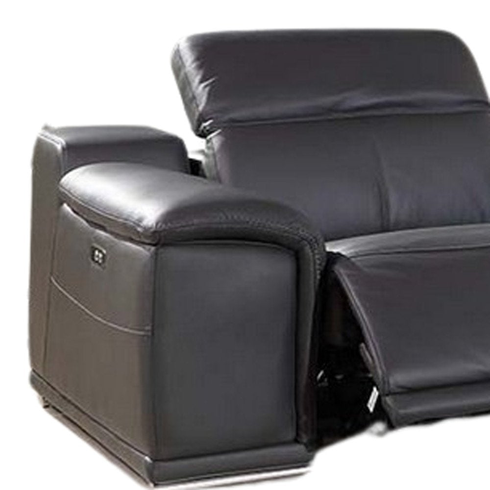 Gray Italian Leather Power Reclining U Shaped Eight Piece Corner Sectional with Console
