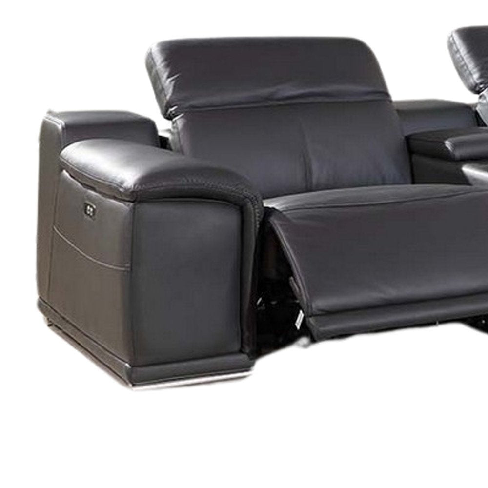 Gray Italian Leather Power Reclining U Shaped Eight Piece Corner Sectional with Console