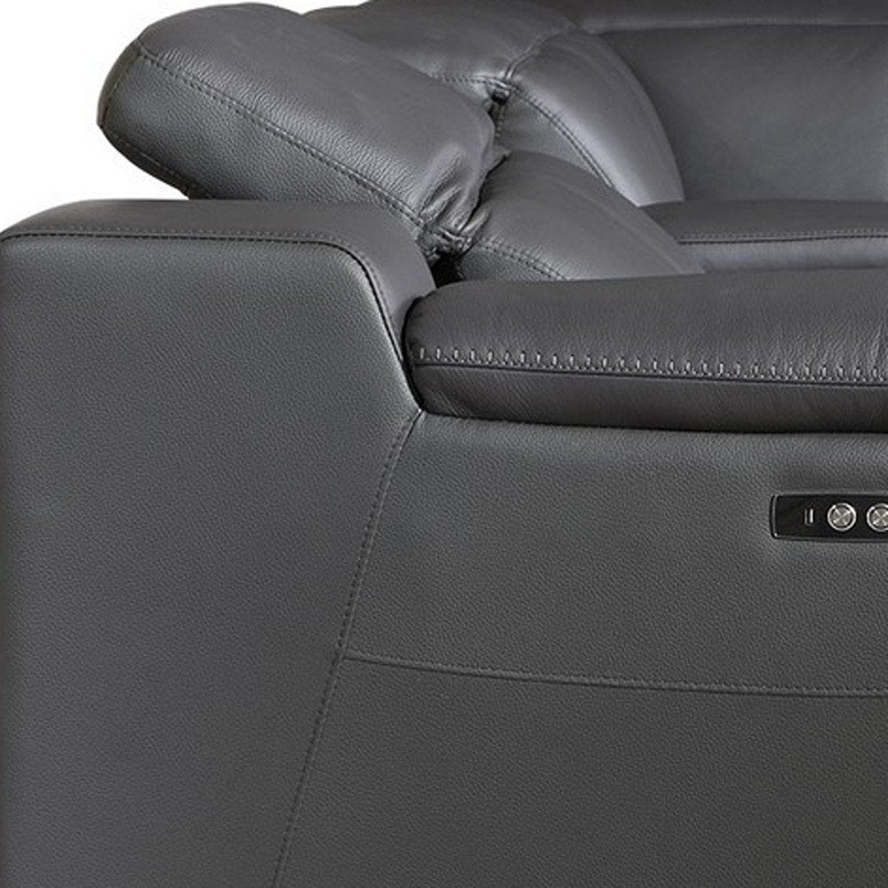 Gray Italian Leather Power Reclining U Shaped Eight Piece Corner Sectional with Console