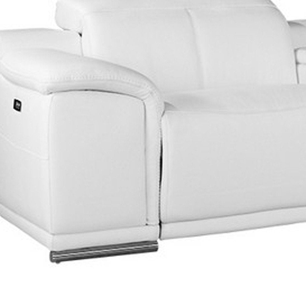 White Italian Leather Power Reclining U Shaped Seven Piece Corner Sectional with Console