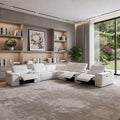 White Italian Leather Power Reclining U Shaped Eight Piece Corner Sectional with Console