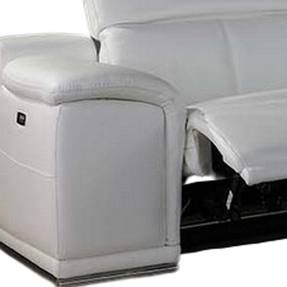 White Italian Leather Power Reclining U Shaped Eight Piece Corner Sectional with Console