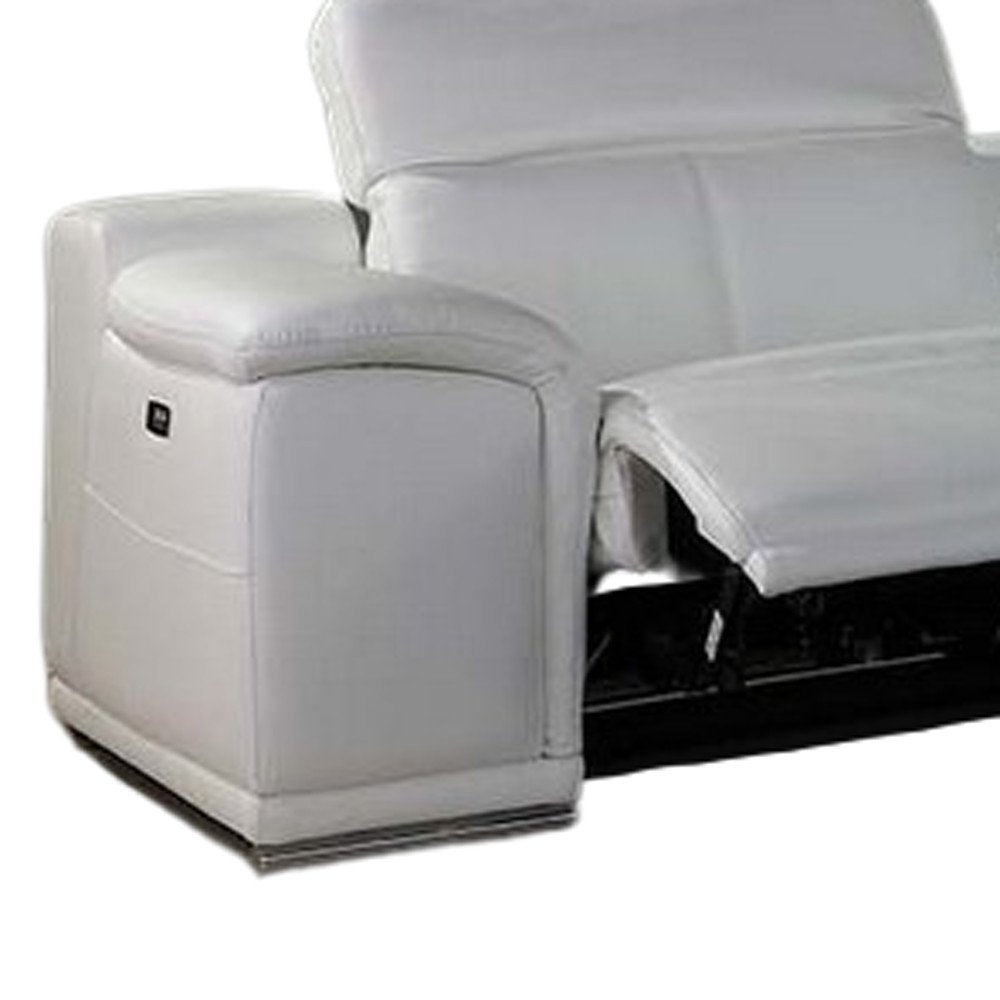 White Italian Leather Power Reclining U Shaped Eight Piece Corner Sectional with Console