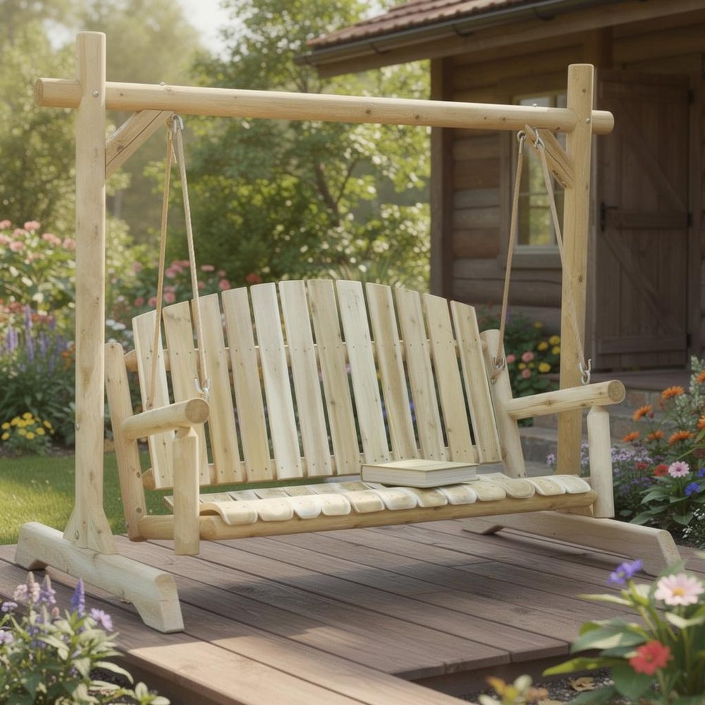 Natural Solid Wood Swing Chair - 71-inch