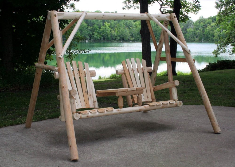 Natural Solid Wood Swing Chair - 87-inch