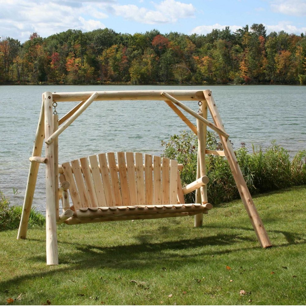 Natural Solid Wood Swing Chair - 87-inch