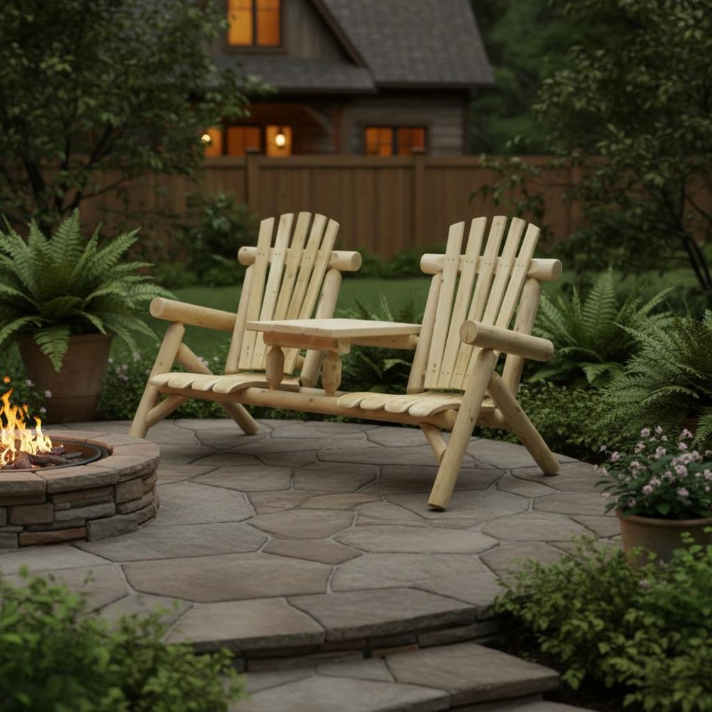 Natural Solid Wood Adirondack Chair - 66-inch