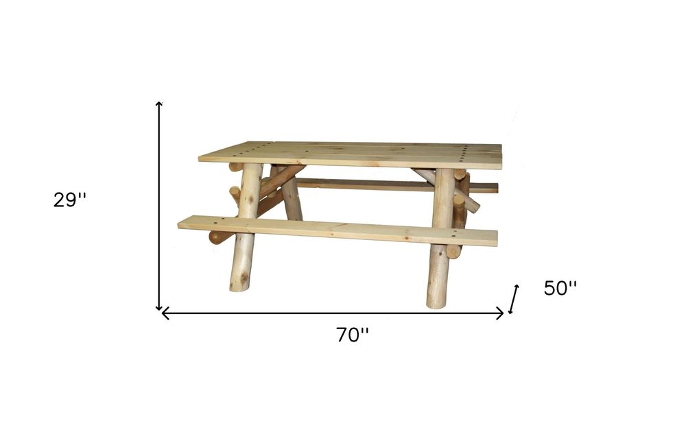 Natural Solid Wood Outdoor Picnic Table - 70-inch